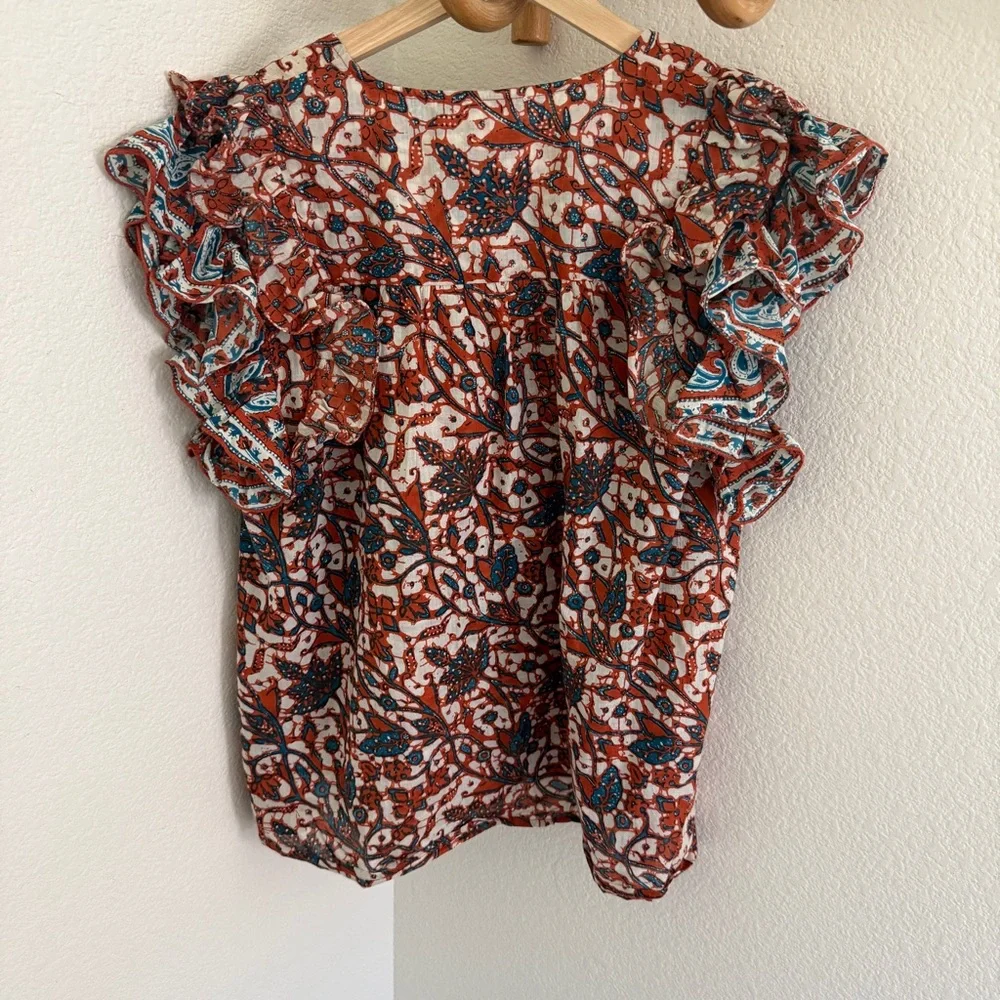Anthropologie Love The Label Vineyard Ruffled Blouse Mabel Rust bohemian - Picture 8 of 10